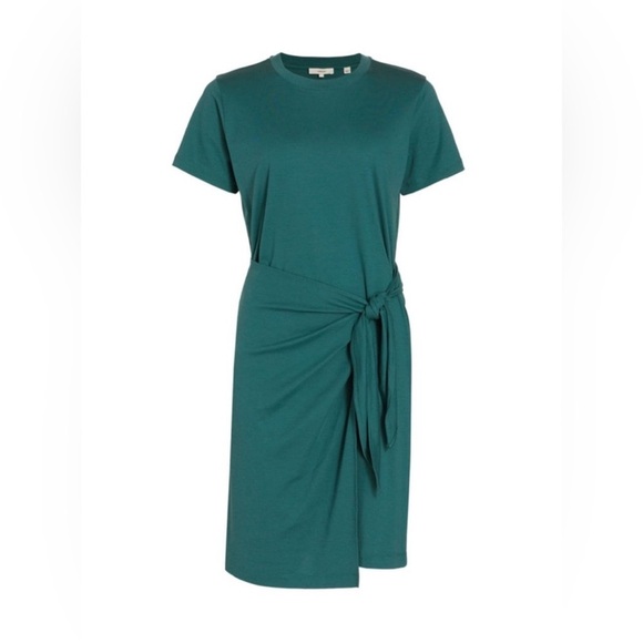 Vince Teal Crew Neck Faux Wrap Dress Casual Cotton Short Sleeve Size Medium - Picture 1 of 13